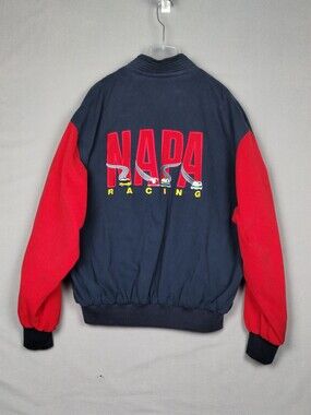 Vintage NAPA Racing Bomber Jacket Made USA 90s Red Blue Embroidered Size XXL